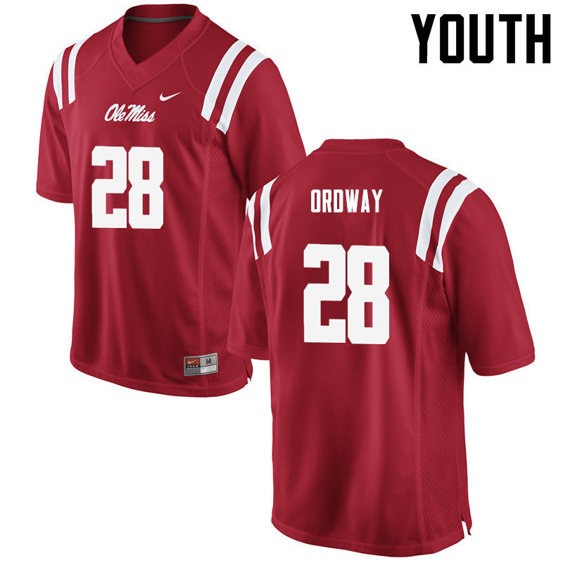 Cam Ordway Ole Miss Rebels NCAA Youth Red #28 Stitched Limited College Football Jersey CAX6458WU